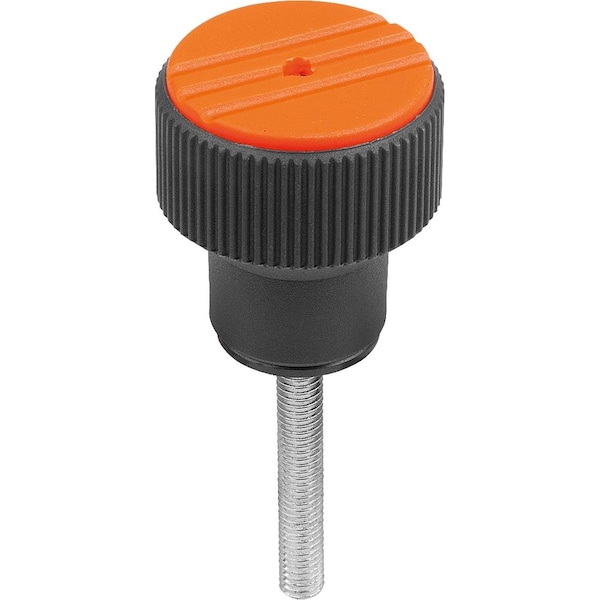 Torque Knurled Knob Size:3 D=M08X40, Thermoplastic Black Ral7021, Comp:Steel, Cap:Orange Ral 2004